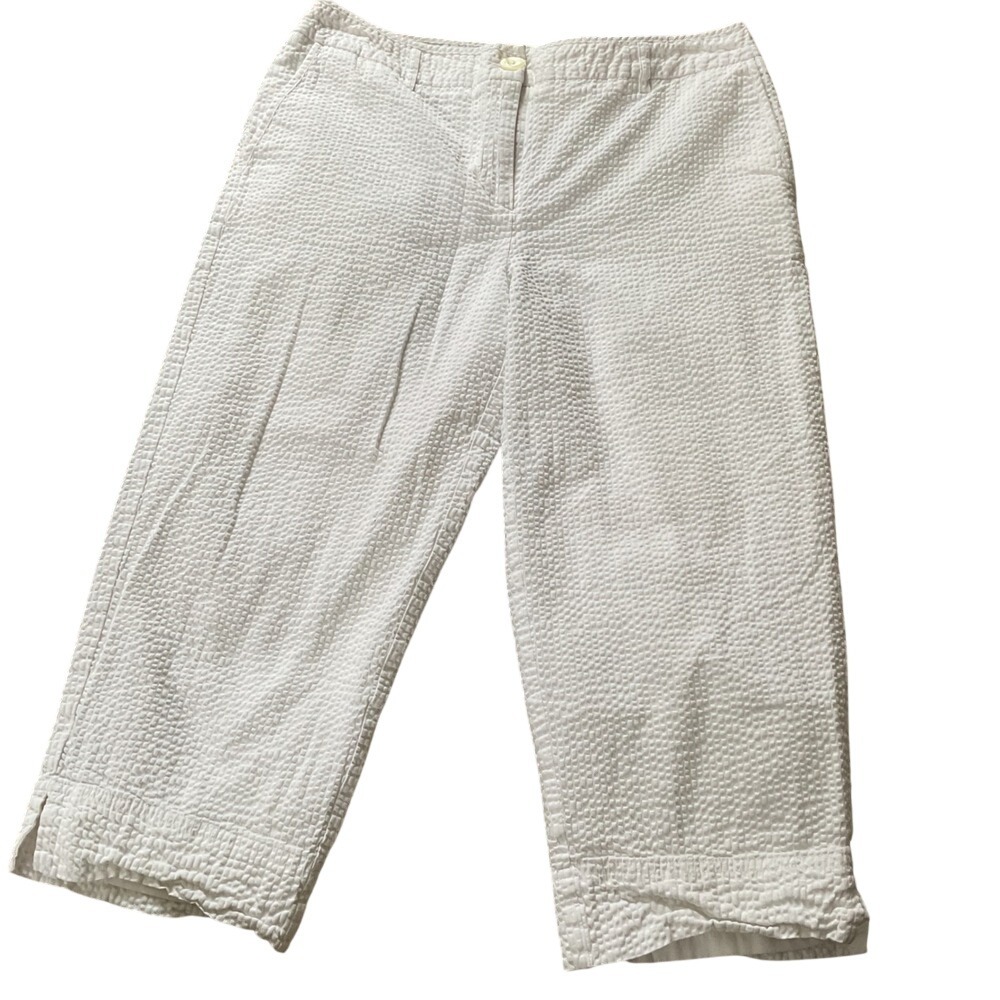George ME Mark Eisen White‎ Seersucker Cropped Pants Womens 8 Textured white